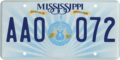 MS license plate AAO072