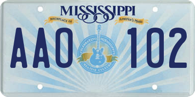 MS license plate AAO102