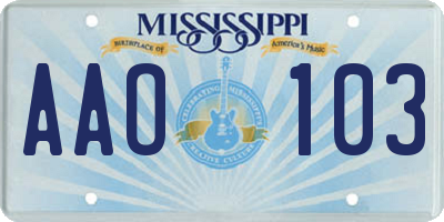 MS license plate AAO103