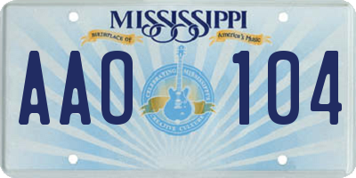 MS license plate AAO104