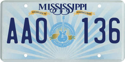 MS license plate AAO136