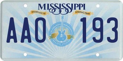 MS license plate AAO193