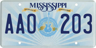 MS license plate AAO203