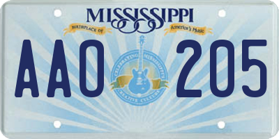 MS license plate AAO205