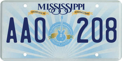 MS license plate AAO208