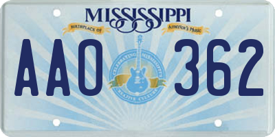 MS license plate AAO362