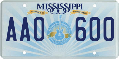 MS license plate AAO600