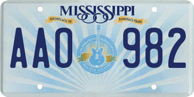 MS license plate AAO982