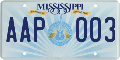 MS license plate AAP003