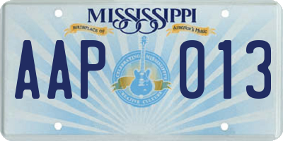 MS license plate AAP013