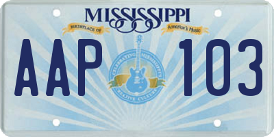 MS license plate AAP103