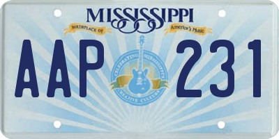 MS license plate AAP231