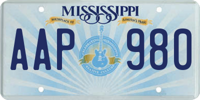 MS license plate AAP980
