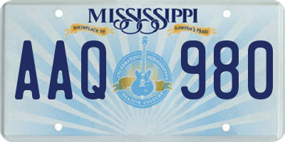 MS license plate AAQ980