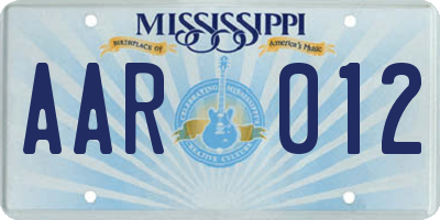 MS license plate AAR012