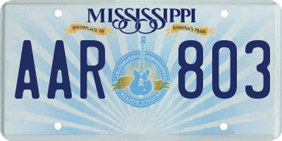 MS license plate AAR803