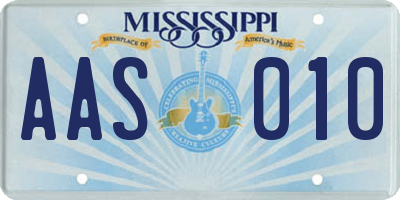 MS license plate AAS010