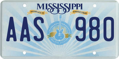 MS license plate AAS980