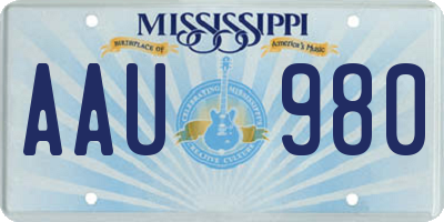 MS license plate AAU980
