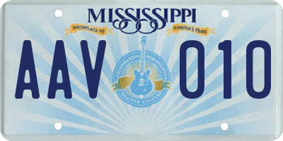 MS license plate AAV010