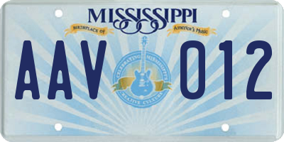 MS license plate AAV012