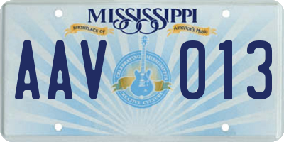 MS license plate AAV013