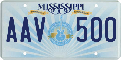 MS license plate AAV500