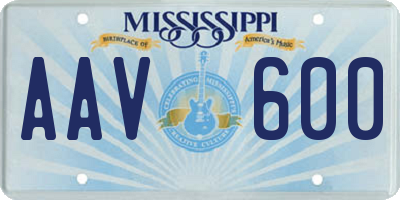 MS license plate AAV600