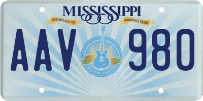 MS license plate AAV980