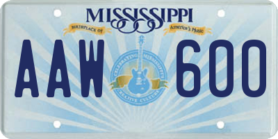 MS license plate AAW600