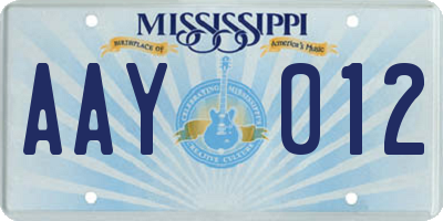 MS license plate AAY012