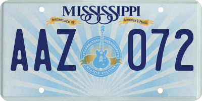 MS license plate AAZ072