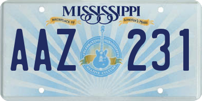 MS license plate AAZ231