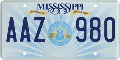 MS license plate AAZ980
