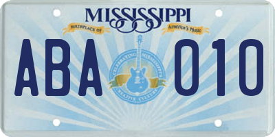MS license plate ABA010