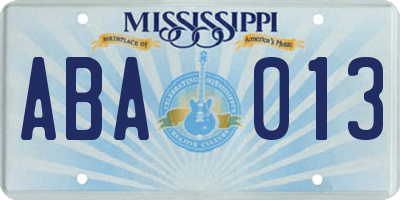 MS license plate ABA013