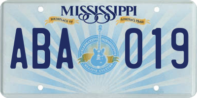 MS license plate ABA019