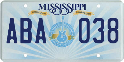 MS license plate ABA038