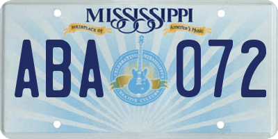 MS license plate ABA072
