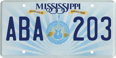 MS license plate ABA203