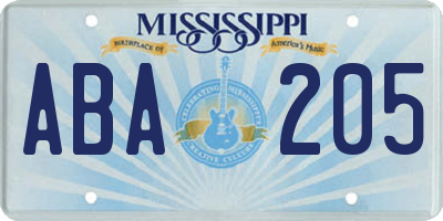 MS license plate ABA205