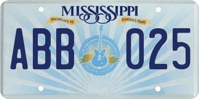 MS license plate ABB025