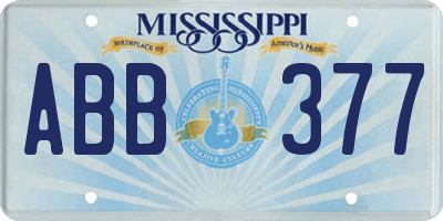 MS license plate ABB377