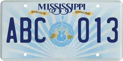 MS license plate ABC013