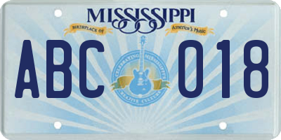 MS license plate ABC018