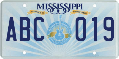 MS license plate ABC019
