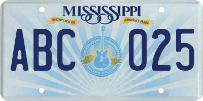 MS license plate ABC025