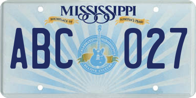 MS license plate ABC027