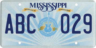 MS license plate ABC029