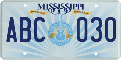 MS license plate ABC030